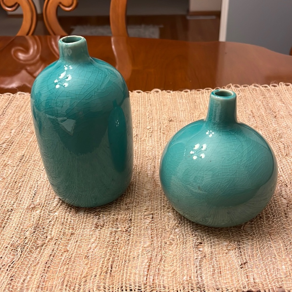 Crate & Barrel Teal Perry Bud Vase Set